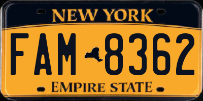 NY license plate FAM8362
