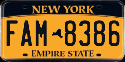 NY license plate FAM8386