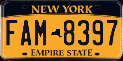 NY license plate FAM8397