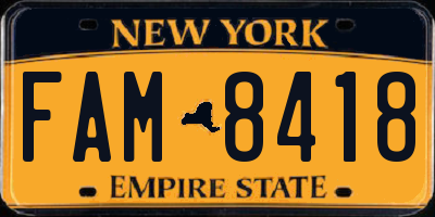 NY license plate FAM8418