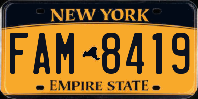 NY license plate FAM8419