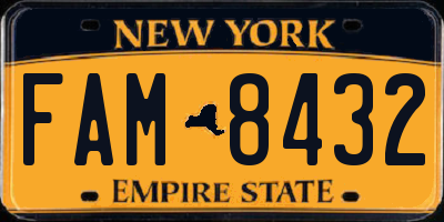 NY license plate FAM8432