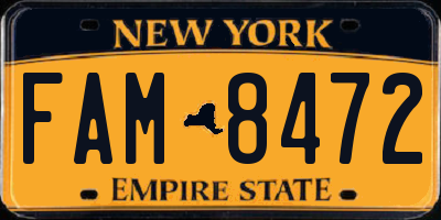 NY license plate FAM8472