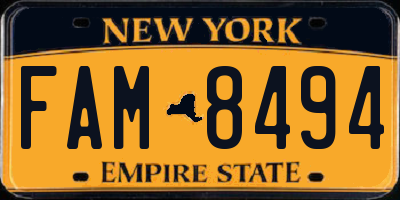 NY license plate FAM8494