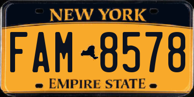 NY license plate FAM8578