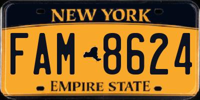 NY license plate FAM8624