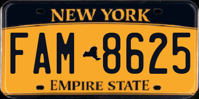 NY license plate FAM8625