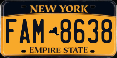 NY license plate FAM8638