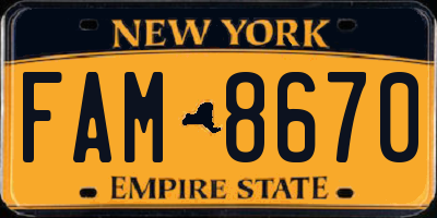 NY license plate FAM8670