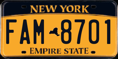 NY license plate FAM8701
