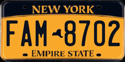 NY license plate FAM8702