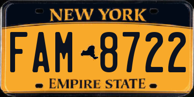 NY license plate FAM8722