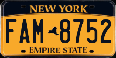 NY license plate FAM8752