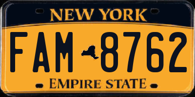 NY license plate FAM8762