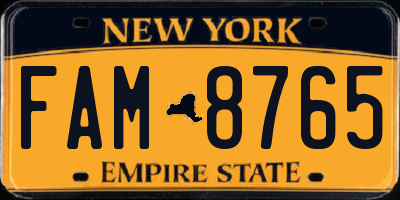 NY license plate FAM8765