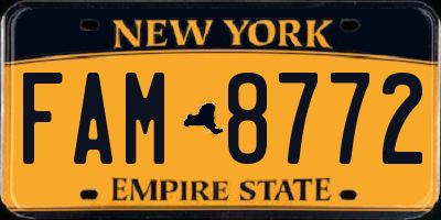 NY license plate FAM8772