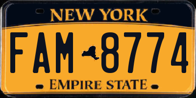 NY license plate FAM8774