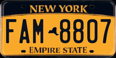 NY license plate FAM8807