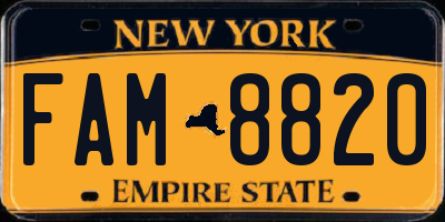 NY license plate FAM8820