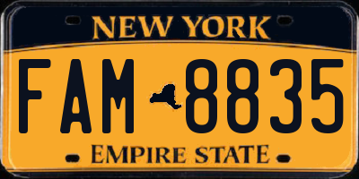 NY license plate FAM8835