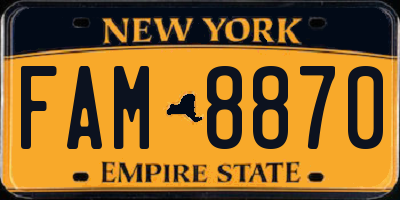 NY license plate FAM8870