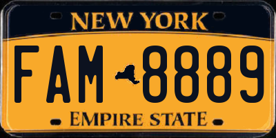 NY license plate FAM8889