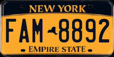 NY license plate FAM8892