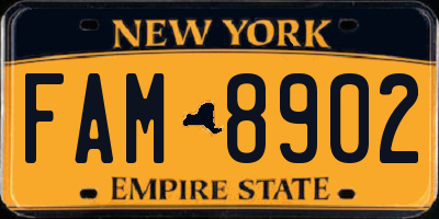 NY license plate FAM8902