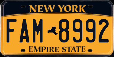 NY license plate FAM8992