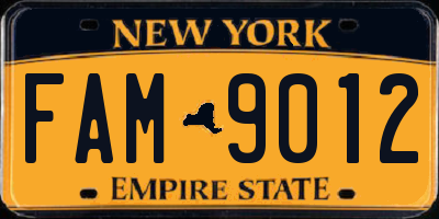 NY license plate FAM9012