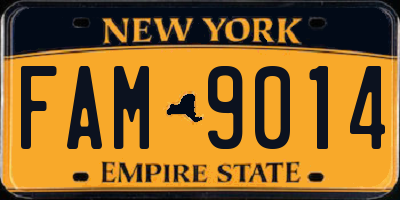 NY license plate FAM9014