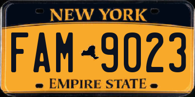 NY license plate FAM9023