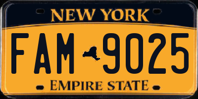 NY license plate FAM9025