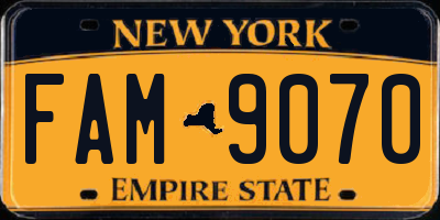 NY license plate FAM9070