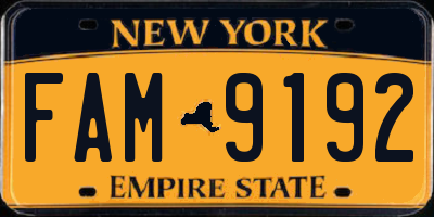 NY license plate FAM9192