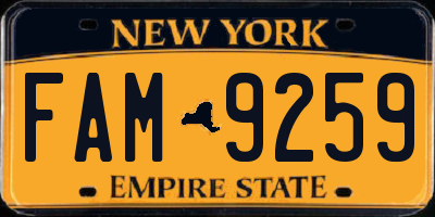 NY license plate FAM9259