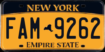 NY license plate FAM9262