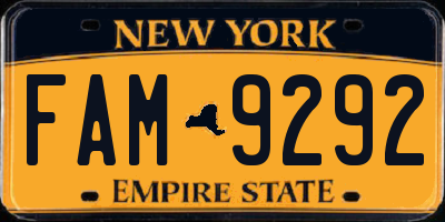 NY license plate FAM9292