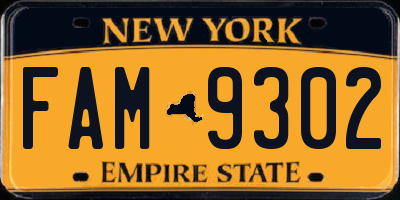 NY license plate FAM9302