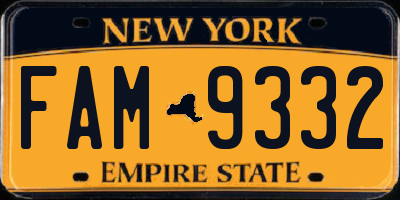 NY license plate FAM9332