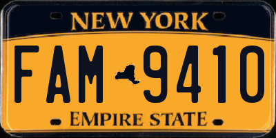 NY license plate FAM9410
