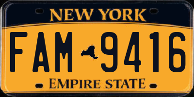 NY license plate FAM9416