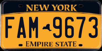 NY license plate FAM9673