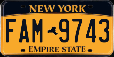 NY license plate FAM9743