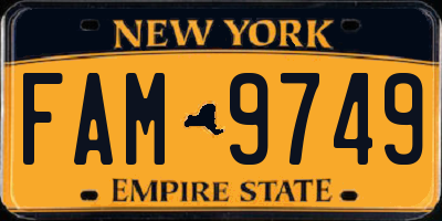 NY license plate FAM9749