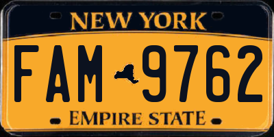 NY license plate FAM9762