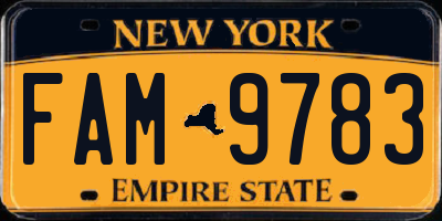 NY license plate FAM9783