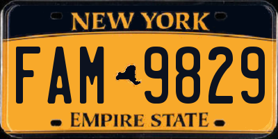 NY license plate FAM9829