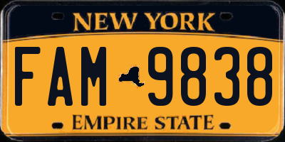 NY license plate FAM9838