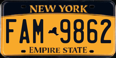 NY license plate FAM9862